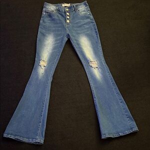 Vintage-Inspired Distressed Flare Jeans